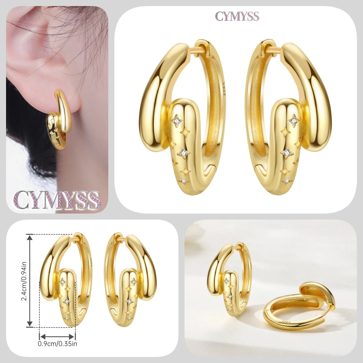 Original 2025 S925 Sterling Silver Zircon 18K Gold Lining Vintage Hoop Earrings for Women Birthday Party Wedding Gift Jewellery