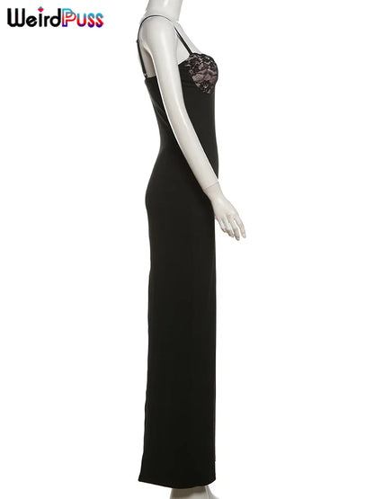 Seltsame Puss sexy Camis Kleid Frauen dünne Patchwork Brust Sommer elegante dünne elastische Stretch Maxi Bodycon Clubwear Vestidos.