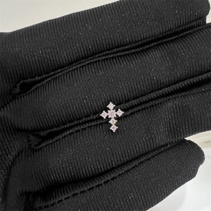 1PCS Cute Pink Zircon 316L Stainless Steel Ear Bone Nail New Fashion Y2K Punk Small Earring for Women Cochlea Jewelry Party Gift