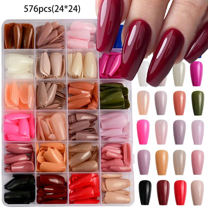 576Pcs/box Medium-Long Coffin Press On Nails Matte Full Cover Ballet False Nails Wearable Acrylic Fake Nails Extension For Women.