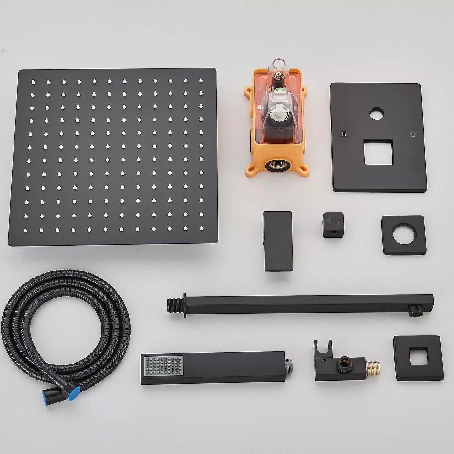 Matte Black Wall Mount Bathroom Shower Faucet 8/10/12/16 Inch Rainfall Mixed Hot Cold Water Mixer Bathtub Tap with Hand Sprayer