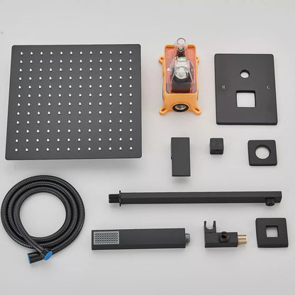 Matte Black Wall Mount Bathroom Shower Faucet 8/10/12/16 Inch Rainfall Mixed Hot Cold Water Mixer Bathtub Tap with Hand Sprayer