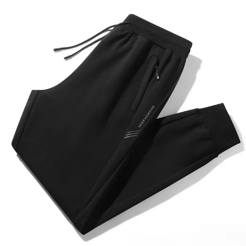 Herbst/Winter Fleece-gefütterte Herren-Hose mit Reißverschluss, warmes Fuß, Freizeithose, Übergröße, lockere Passform, gerade Bein-Jogginghose, trendig