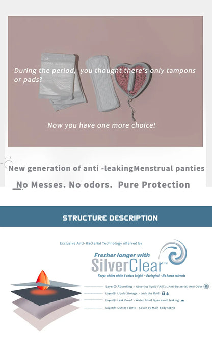 Women's Menstrual Panties Heavy Flow 4-Layer Leak Proof Cotton Period Underwear Absorbent  Boxer Brief.