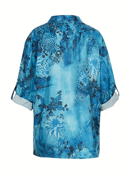 Plus Size 2025 New Fashion Ladies Button Shirt Summer Autumn Long Sleeve T Shirt Tops Business Casual Floral Shirt.