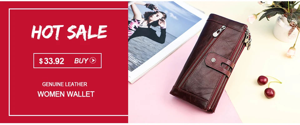 Contact'S Genuine Leather Wallets Women Men Wallet Short Small RFID Blocking Card Holder Wallets Ladies Red Coin Purse