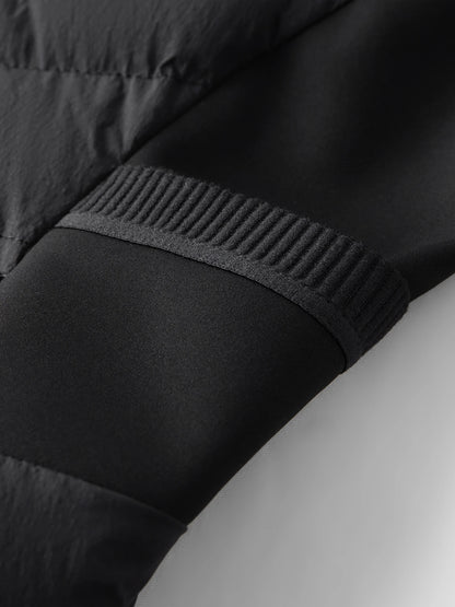 FSLE Patchwork Leichte Stretch-Strick-Kapuzenjacke 2025, Winter, Neuankömmling, schwarze kurze Daunenmäntel.