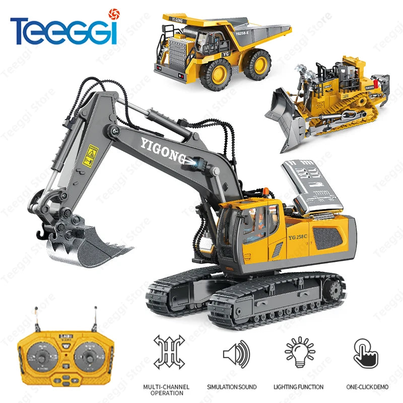Teeggi 1:20 RC Excavator Car Children Toys 2.4G Remote Control Dump Truck Car Bulldozer Toy Radio Electric Car For Children Gift.