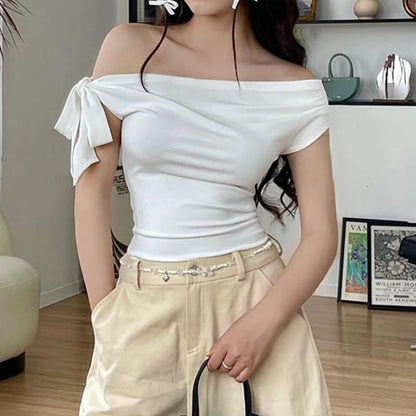 Vacation Styles One-Shoulder Cropped Top Womens Slim Fit Women One Shoulder Top Applicable For Vacation Solid Color Pattern.