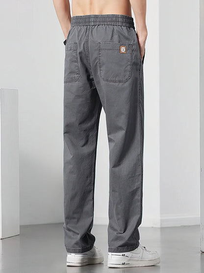 Straight Casual Cargo Pants Men Wide Leg Brown Long Cargo Business Work Trousers Drawstring Baggy Sweatpants Male.