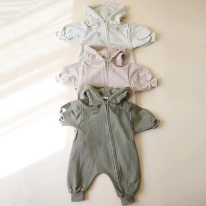 2024 Baby Kapuze Reiß verschluss Bodysuit Neugeborene Jungen und Mädchen Bergsteiger Anzug einfarbig Bodysuit Long Fit Sport Kletter anzug.