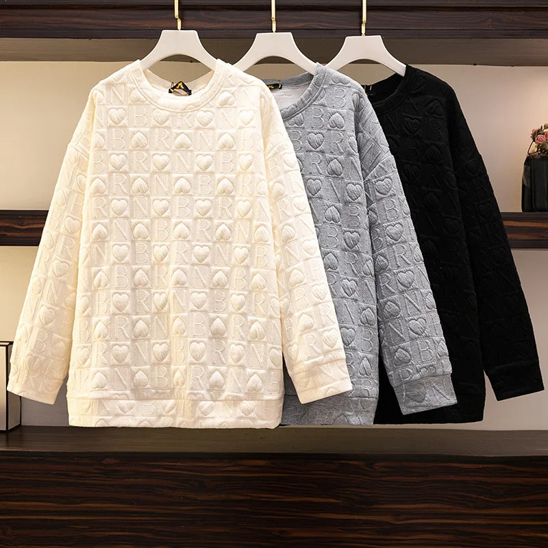 150Kg Plus Größe frauen Fehlschlag 157 Frühling Herbst Neue Liebe Drucken Lose Schlanke Sweatshirt Schwarz Grau Haut 6XL 7XL 8XL 9XL 10XL.