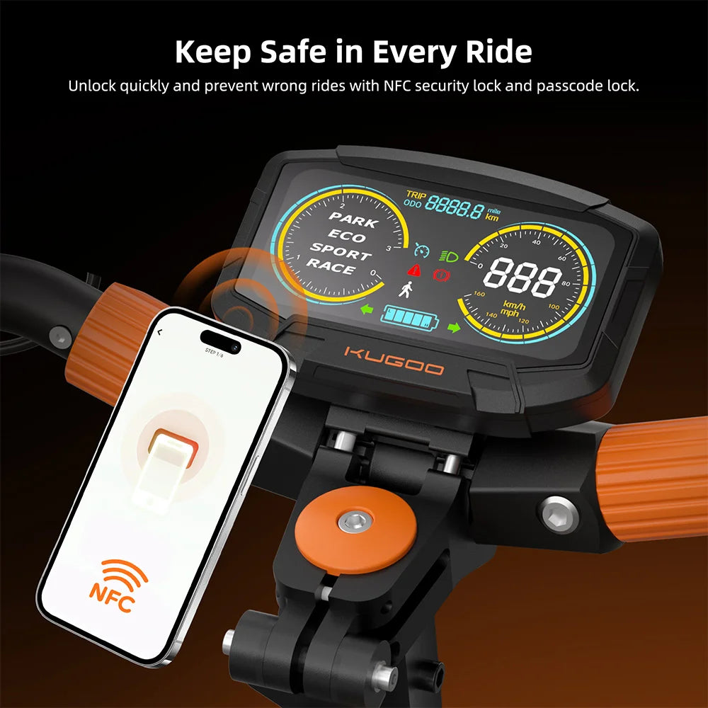 Aumom Electric Scooter, 800W 48V 15.6Ah Battery, 10 inch Tires, 45 km/h Max Speed, 70km Range, Disc Brakes, NFC & Passcode Lock.