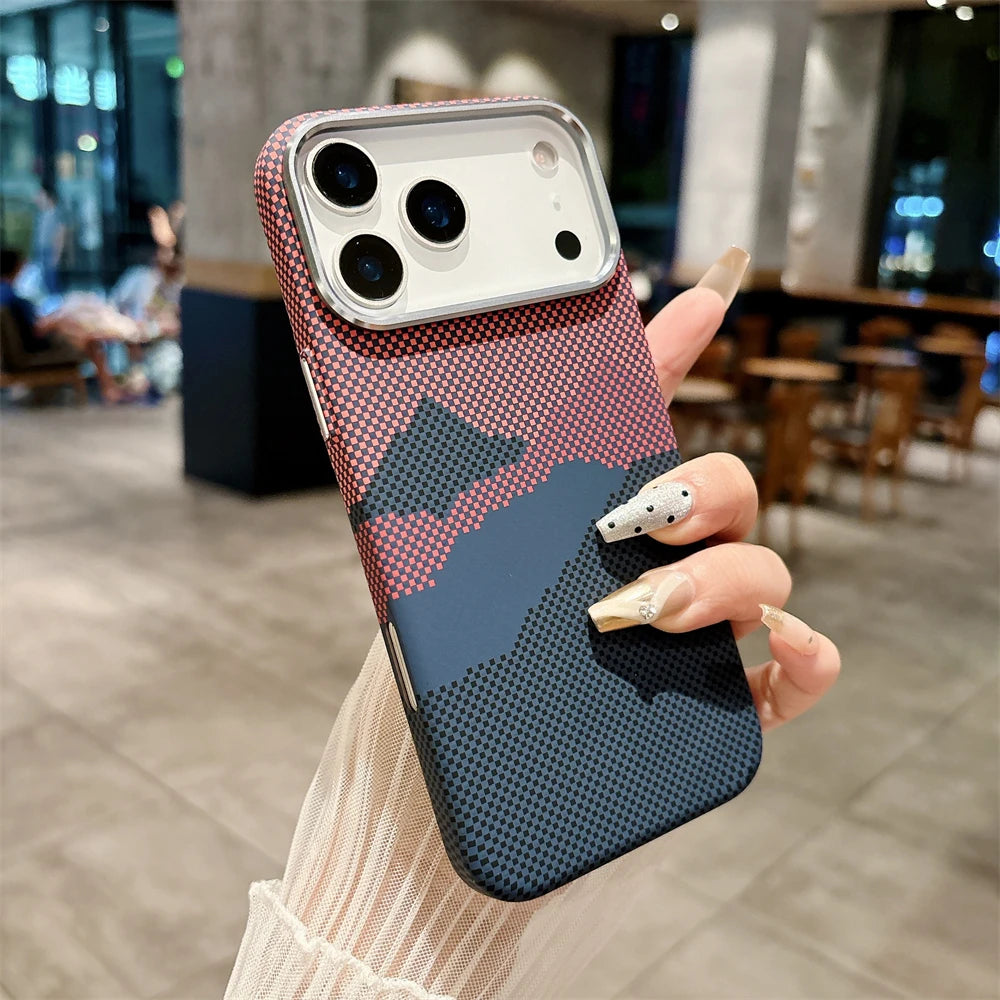 Luxury Kelvar Carbon Fiber Phone Case for iPhone 17 Air 17 Pro Max Magnetic Wireless Charging Ultra Thin Hard Colorful Cover.