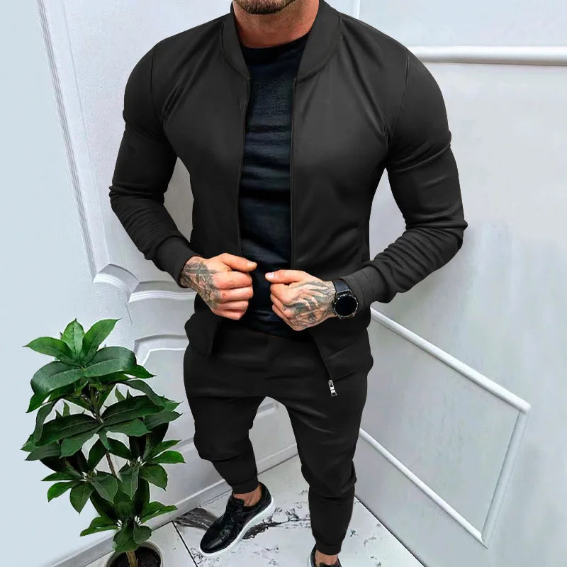 Amazon 2024 European and American men's clothing fitness sports trend outdoor leisure men's zipper suit