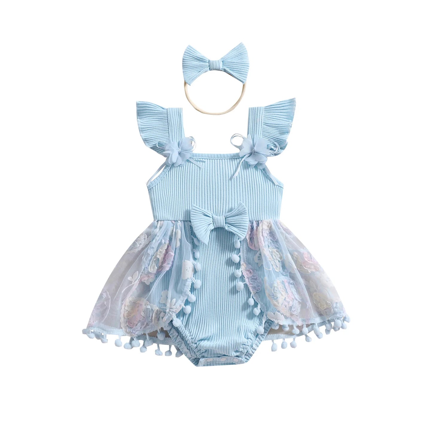 0-18M Kleinkind Baby Mädchen Sommer Strampler Kleid Nette Rüschen Ärmellose Square Neck Blume Body mit Stirnband Set neugeborene Kleidung.