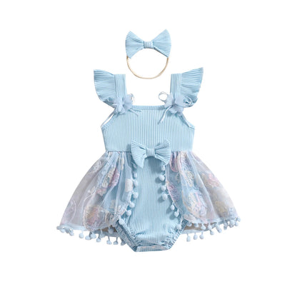 0-18M Kleinkind Baby Mädchen Sommer Strampler Kleid Nette Rüschen Ärmellose Square Neck Blume Body mit Stirnband Set neugeborene Kleidung.