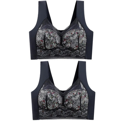 2pcs Womens Seamless Ice Silk Full Cup Bras No Steel Ring Support Lace Bralette Large Size Brassiere Comfort Ventilate Underwear.