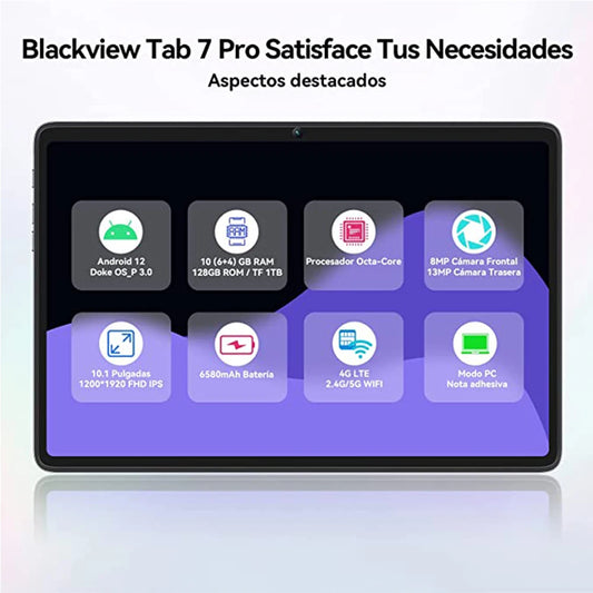 Blackview Tab 7 Pro Tablet Android 12 10.1Inch Touch Dual 4G LTE+5G WiFi 10GB+128GB 13MP+8MP 1920*1200 6580mAh Octa-Core.