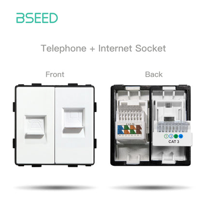 BSEED Wandlichtschalter Teile Weiße Glasrahmen USB-Steckdosen Funktionsmodul DIY EU CAT5 TV-Steckdosen Power ST TEL Steckdosenteile.