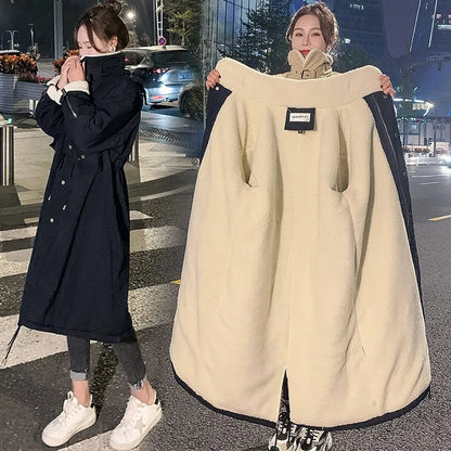 Daunen-Baumwoll-Parkas-Jacke für Damen, mittellang, über dem Knie, 2025, neue koreanische lockere Mode, Winter, gepolstert, weiblich, verdickt.