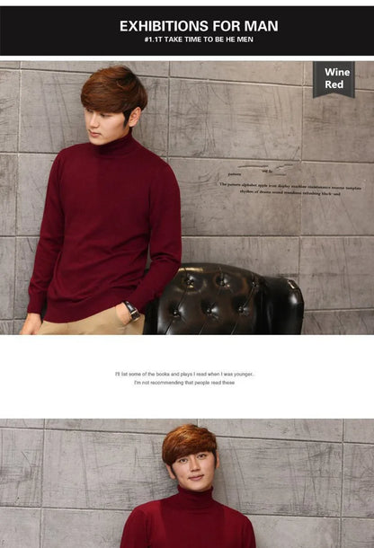 Cashmere Wool Solid Autumn Winter Men's Warm Turtleneck Knit Loose Long Sleeve Sweater Casual Comfortable Pullover Thick Sweater