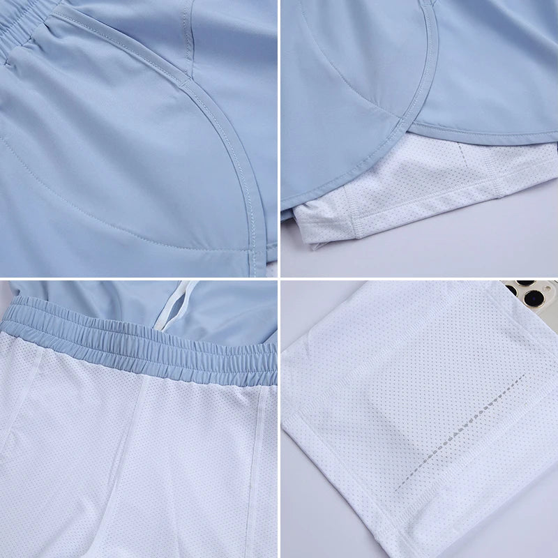 Women Shorts Mesh Outdoors Sports Running Gym Yoga Shorts Bilayer Mesh Yoga Sports Shorts Female Sports Running Gym Yoga Shorts.