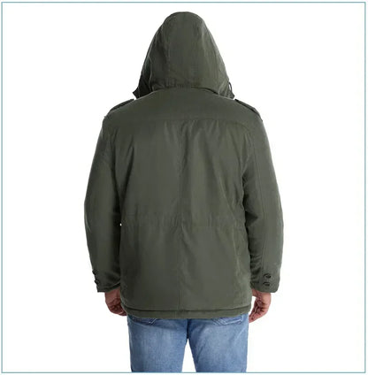 Men's Jacket WINTER USA SIZE Large SIZE Lamb Fleece JACKETS Hooded Cotton Thickened Multi Pocket Casual Mid length Coat