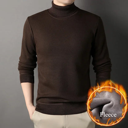 Men's Autumn Winter New Turtleneck Sweater Warm Cozy Solid Color Casual Bottom Knitted Pullovers Male Fashion Knitwear