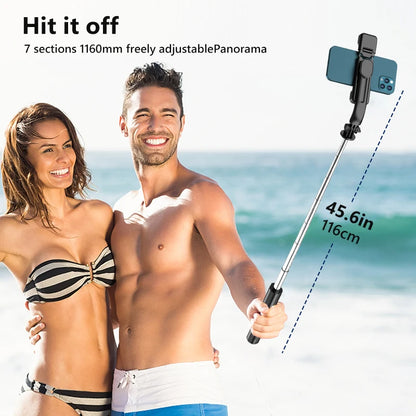 L13D Selfie Stick 1160mm with Wireless Bluetooth Double Fill Light Extended Tripod with Remote Shutter for Android IOS Cellphone.