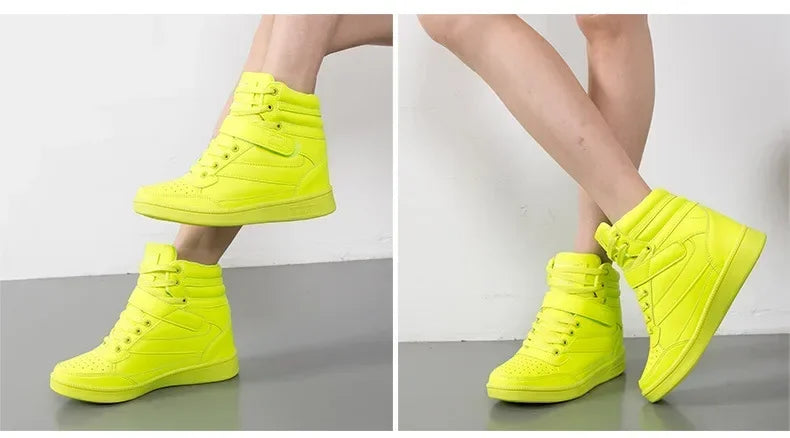 Designer Woman Breathable High Top Black White Boots Women Casual Sport Shoes Platform Hidden Increasing Sneakers Leather Shoe