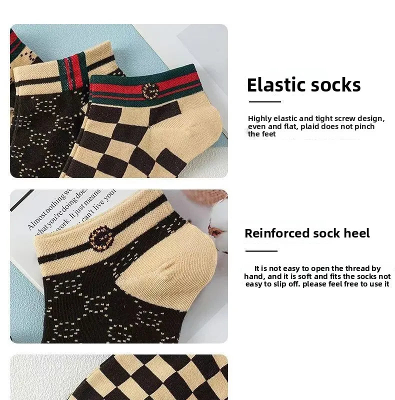 5/10/20 Pairs Mens Socks Short Breathable Luxury Socks Designer Brand Low-Cut Fashion Trendy Socks Geometric Pattern.
