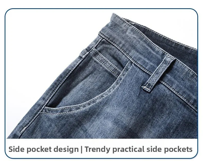 Autumn Winter Men's Fashion Casual Stretch Straight-leg  Jeans Men Streetwear Denim Jogger Pants Men Baggy Harem Jean Trousers.