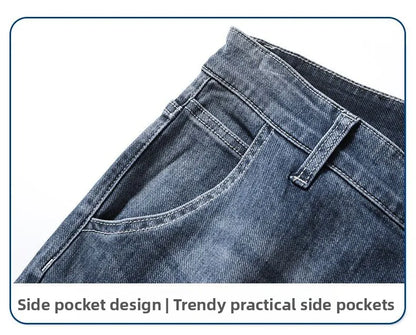 Autumn Winter Men's Fashion Casual Stretch Straight-leg  Jeans Men Streetwear Denim Jogger Pants Men Baggy Harem Jean Trousers.