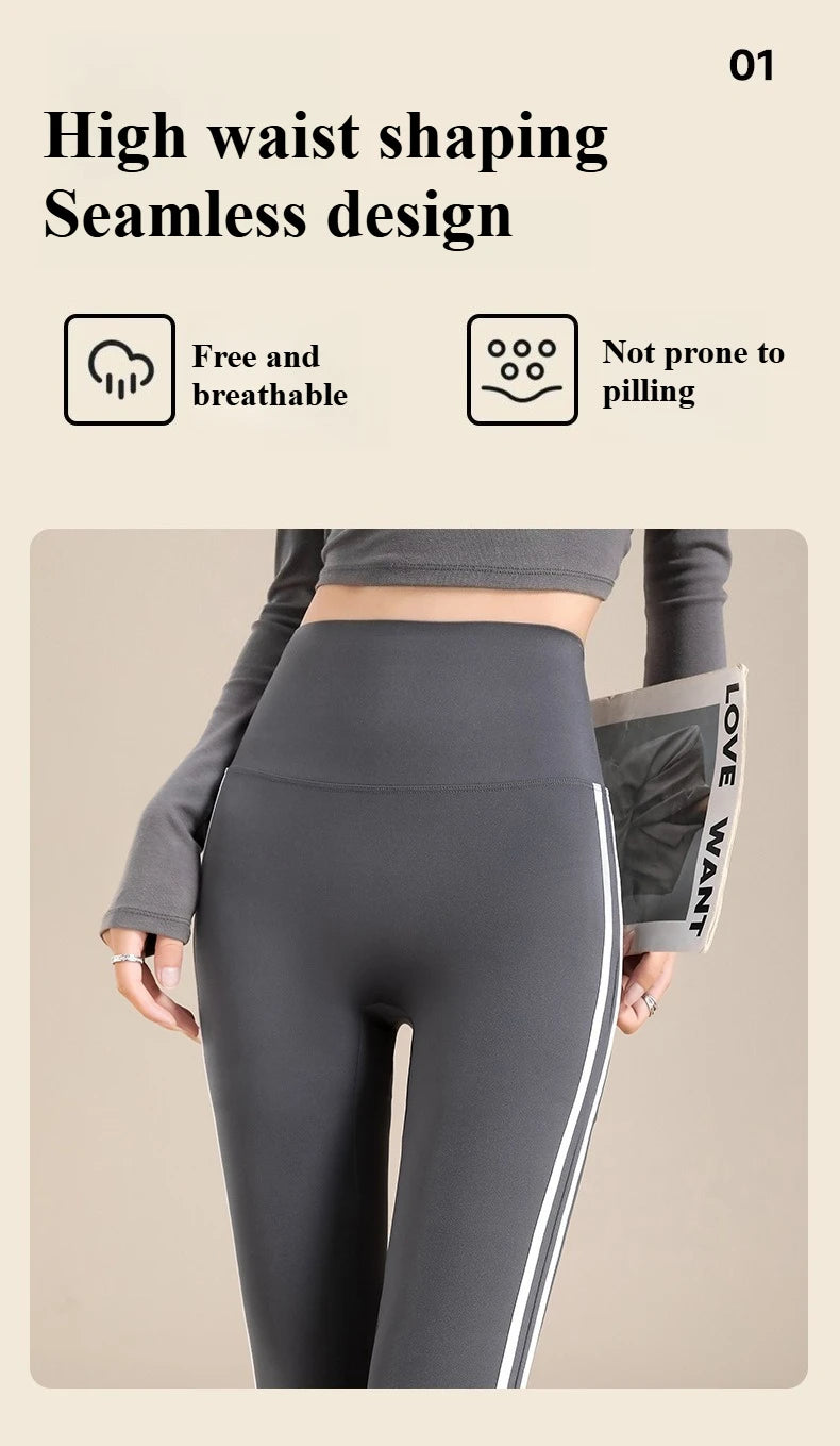 Womens High Waisted Yoga Fitness Leggings American Style Running Butt Lift Stretch Gym Workout Fashion Striped Flared Leggings.