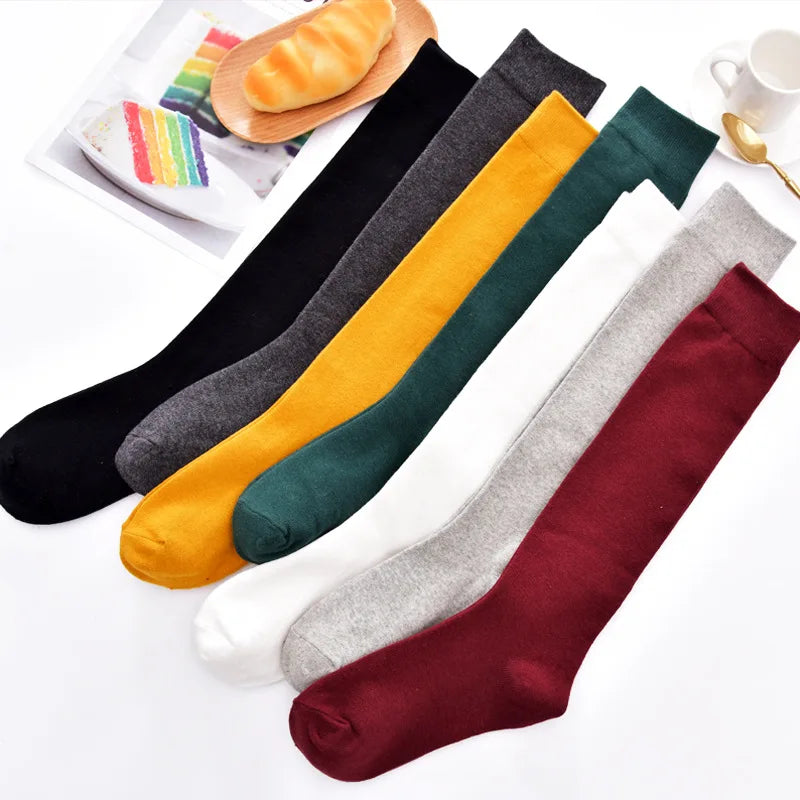 Cotton Spring Autumn Women Knee High Soild Color Socks Ladies Girl School Party Street Dancing Winter Knee Warm Sock For Women.
