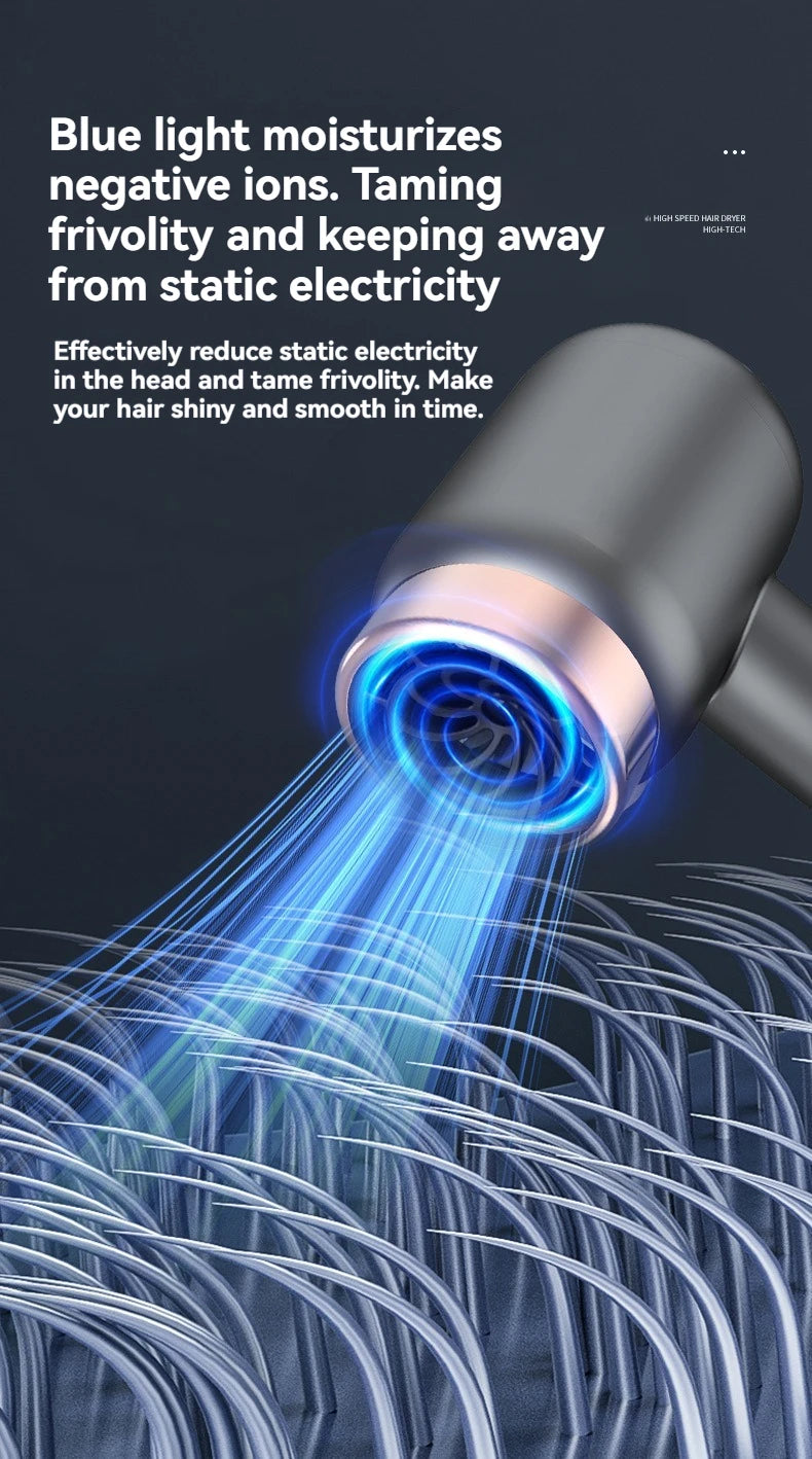 Wireless charging hair dryer for household use, high-speed negative ion hair dryer, high-power bladeless hair care, quick drying.