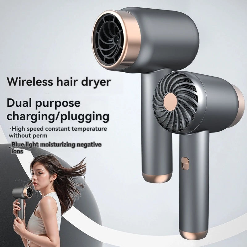 Wireless charging hair dryer for household use, high-speed negative ion hair dryer, high-power bladeless hair care, quick drying.