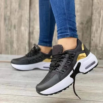 2025 New Ladies Sneakers Lace Up Wedge Heel Vulcanized Shoes Thick Sole Air Cushion Casual Shoes Large Size 43 Women's Shoes.