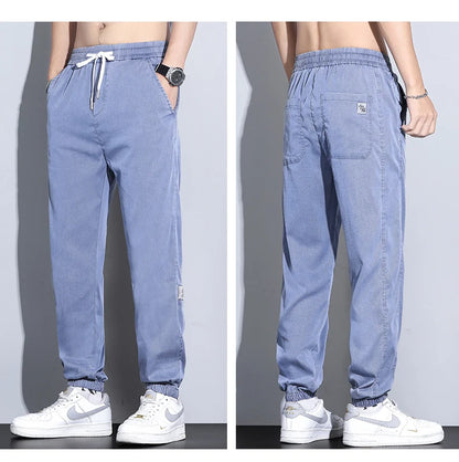 Men's Lyocell Loose Cuffed Tapered Pants 2025 Summer Autumn Comfortable Breathable Casual Long Pants Plus Size 5XL