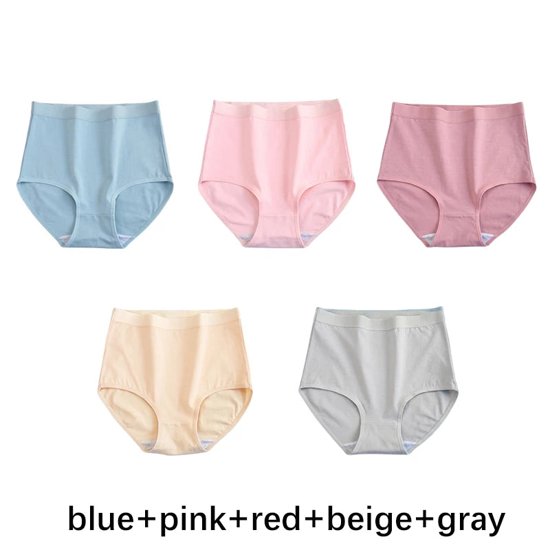 FallSweet 5PCS/set Women’s Cotton Panties Seamless Plus Size Briefs Solid Underwear Soft Breathable Underpants Female Lingerie.