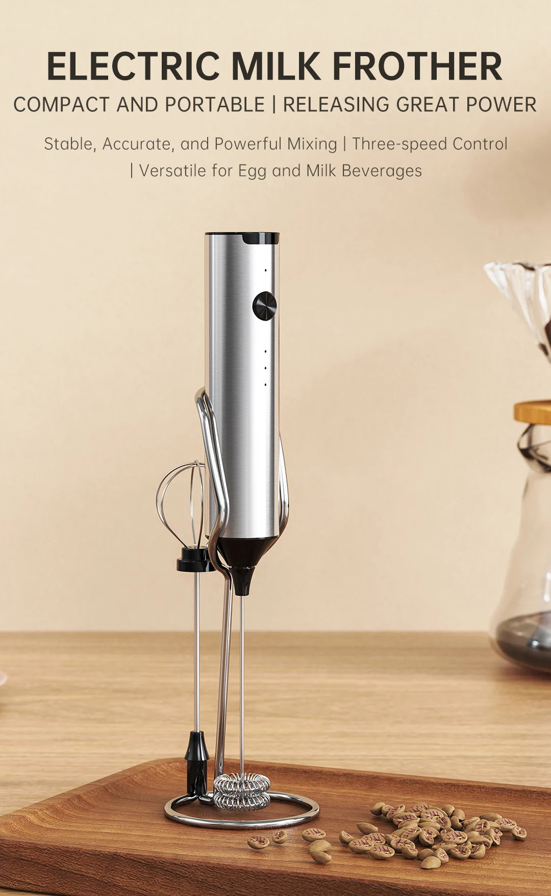 Mini milk frother, electric milk frother, coffee frother, household milk blender, handheld wireless whipper.