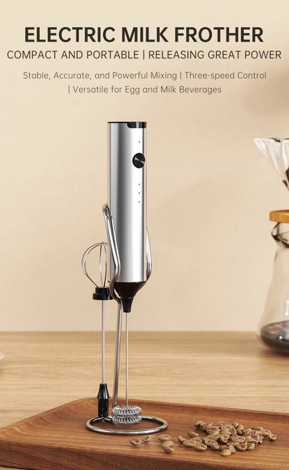 Mini milk frother, electric milk frother, coffee frother, household milk blender, handheld wireless whipper.