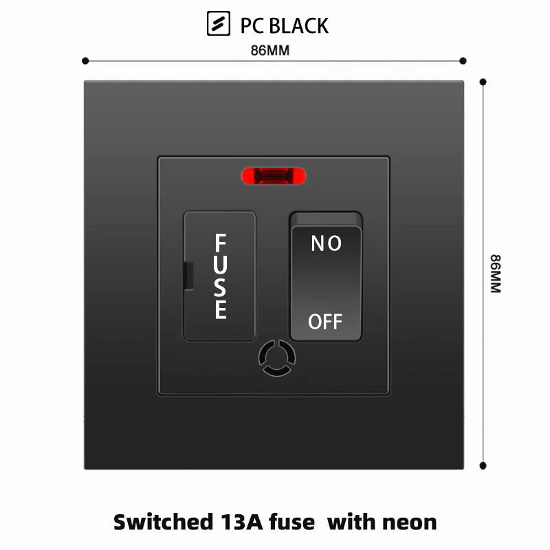 Schwarze UK 13A Wandsteckdose mit USB Typ C 18W Schnelllade-Steckdose, Wandsteckdose mit USB-Ladegerät, Schalter mit Steckdose.
