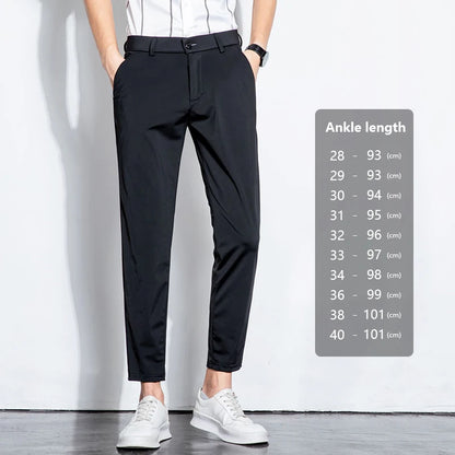 Summer Stretch Suit Pants Men Thin Business Solid Color Slim Ankle-Length Casual Formal Office Trousers Male Plus Size 28-38