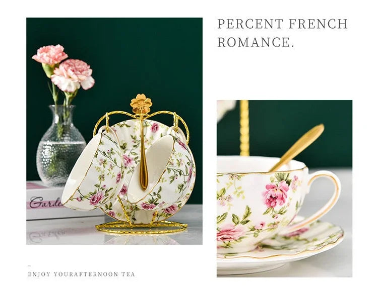 Tea Set Ceramic Coffee Cup Suit British Style High-Grade Bone China Golden edge Tea Cup And Saucer With A Spoon