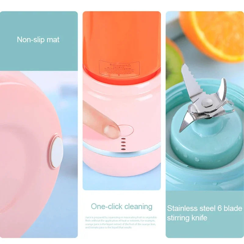 Portable Electric Fruit Juicer Wireless USB Rechargeable 6 Blades Mini Mixer Multifunction Summer Smoothie Blender Machine.