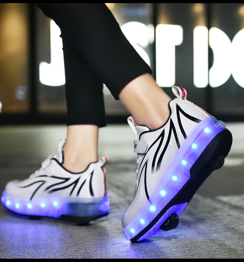Two Wheels Children's Led Light Roller Skate Shoes For Kids Boys Girls Luminous Sneakers Skateboard USB Charging.