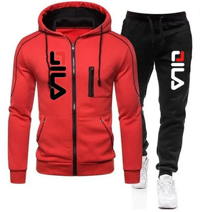 2025 Spring and Autumn casual hat top letter print top + pants, men's outdoor hooded casual full-open zipper top sportswear set.