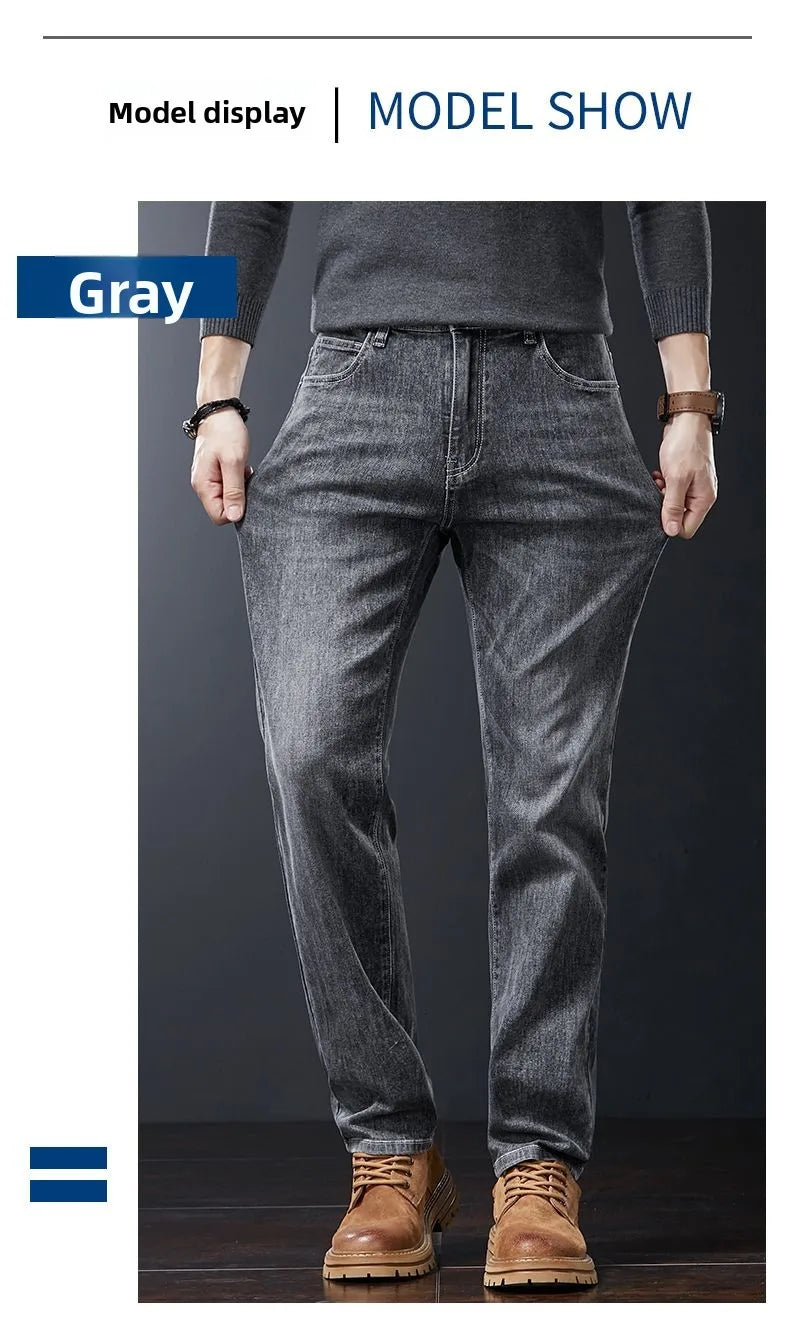 2025 Casual Jeans Young Men's Korean Style Business Straight Jeans Stretch Denim Pants Trousers Slim Fit Classic Cowboys Jeans